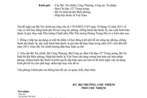 Công văn 290/VPCP-KTTH cơ chế huy động kinh phí hỗ trợ phòng, chống buôn lậu