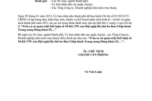 Công văn 199/UBND-THKH đính chính Chỉ thị 01/2012/CT- UBND