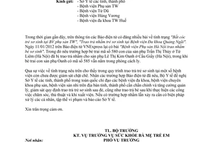 Công văn 300/BYT-BM-TE 2012 Quy trình trao trả trẻ sơ sinh sau đẻ