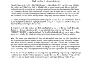 Công văn 287/BGDĐT-GDCN  kiểm tra xử lý mở ngành đào tạo trung cấp chuyên nghiệp