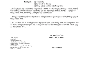 Công văn 113/TTg-KTTH 2012 không tiếp tục hỗ trợ ngư dân theo 289/QĐ-TTg