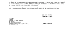 Công văn 120/TTg-KTN tiền thuê đất của hệ thống đường dây truyền tải điện