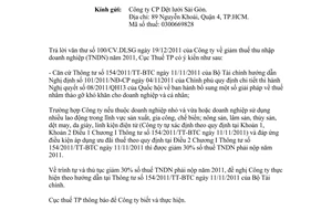 Công văn 112/CT-TTHT giảm thuế thu nhập doanh nghiệp năm 2011