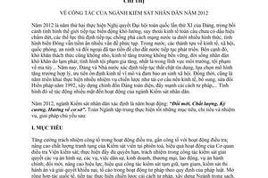 Chỉ thị 01/CT-VKSTC công tác ngành Kiểm sát nhân dân