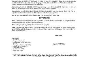 Quyết định 12/QĐ-UBND công bố sửa đổi thủ tục hành chính