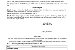 Quyết định 04/QĐ-UBND 2012 công bố mới thủ tục hành chính thuộc Sở Tài nguyên Môi trường Trà Vinh