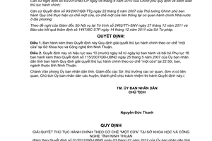 Quyết định 01/2012/QĐ-UBND giải quyết thủ tục hành chính theo cơ chế một cửa