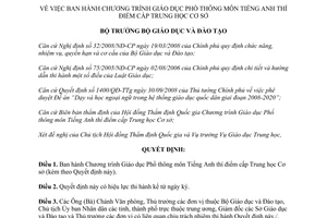 Quyết định 01/QĐ-BGDĐT năm 2012 Chương trình Giáo dục Phổ thông môn Tiếng Anh
