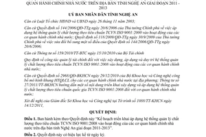Quyết định 37/QĐ-UBND năm 2012 hệ thống chất lượng TCVN ISO 9001 2008 Nghệ An 2011 2013