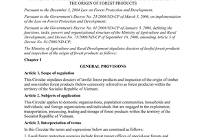 Circular No. 01/2012/TT-BNNPTNT stipulating dossiers of lawful forest products