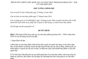 Quyết định 20/QĐ-TTg phê duyệt Chiến lược quốc gia An toàn thực phẩm