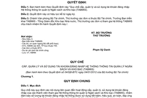 Quyết định số 04/QĐ-BTC ngày 04/01/2012 tài khoản đăng nhập Hệ thống thông tin