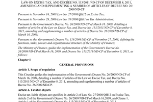 Circular No. 05/2012/TT-BTC  guiding the implementation of the Government's