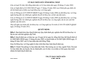 Quyết định 03/2012/QĐ-UBND nghiệm thu Đề tài khoa học sản xuất thử nghiệm Đồng Tháp