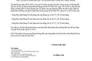 Thông báo 69-TB/TW kết luận của Ban Bí thư hướng dẫn tặng Huy hiệu Đảng