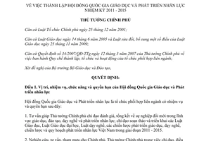 Quyết định 36/QĐ-TTg  thành lập Hội đồng Quốc gia Giáo dục và Phát triển