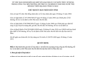 Quyết định 03/QĐ-UBND Đơn giá nhà ở vật kiến trúc áp dụng bồi thường tái định cư Cà Mau 2012