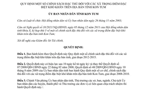 Quyết định 01/2012/QĐ-UBND chính sách đặc thù xã trọng điểm đặc biệt khó khăn Kon Tum