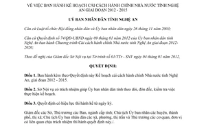 Quyết định 75/QĐ-UBND năm 2012 Kế hoạch Cải cách hành chính nhà nước tỉnh Nghệ An 2012 2015