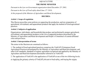 Decision No. 01/2012/QD-TTg on some policies supporting the application