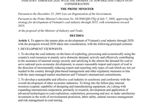 Decision No. 60/QD-TTg Approving the master plan on development of vietnam's