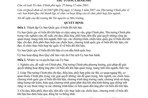 Quyết định 43/QĐ-TTg thành lập Ủy ban Quốc gia biến đổi khí hậu