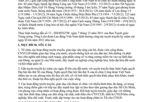 Hướng dẫn 40/HD-TLĐ tuyên truyền ngày lễ lớn 2012