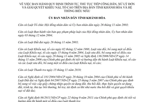 Quyết định số 01/2012/QĐ-UBND 2012 trình tự thủ tục tiếp công dân xử lý đơn khiếu nại tố cáo Khánh Hòa