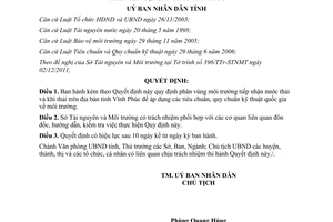 Quyết định 01/2012/QĐ-UBND phân vùng tiếp nhận nước thải khí thải Vĩnh Phúc