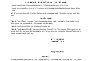 Quyết định 31/QĐ-UBND 2012 công bố mới thủ tục hành chính thuộc Sở Công thương Trà Vinh