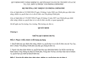 Quyết định 36/QĐ-VPCP chức năng nhiệm vụ quyền hạn và cơ cấu tổ chức