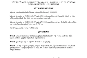 Quyết định 23/QĐ-BNV công bố Danh mục văn bản quy phạm pháp luật