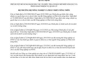 Quyết định 49/QĐ-BNN-KH năm 2012 bổ sung danh mục Dự án điều tra cơ bản mở mới