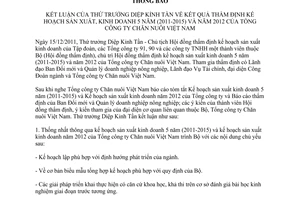 Thông báo 100/TB-BNN-ĐMDN kết luận Thứ trưởng Diệp Kỉnh Tần về kết quả thẩm