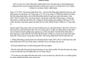 Thông báo 98/TB-BNN-ĐMDN kết luận Thứ trưởng Diệp Kỉnh Tần kết quả thẩm định