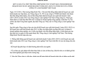 Thông báo 99/TB-BNN-ĐMDN kết luận Thứ trưởng Diệp Tỉnh Tần về kết quả thẩm định