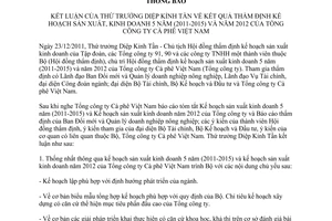 Thông báo 96/TB-BNN-ĐMDN kết luận Thứ trưởng Diệp Kỉnh Tần kết quả thẩm định