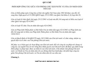 Quy chế 21QC/LTVPCTN-TANDTC phối hợp công tác giữa Văn phòng Chủ tịch nước