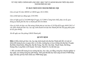 Quyết định 315/QĐ-UBND điều chỉnh giờ làm việc, học tập và kinh doanh