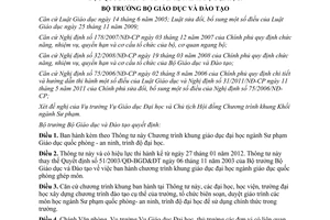 Thông tư 02/2012/TT-BGDĐT Chương trình khung giáo dục đại học ngành Sư phạm