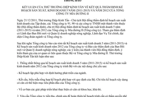 Thông báo 145/TB-BNN-ĐMDN kết luận Thứ trưởng Diệp Kỉnh Tần kết quả thẩm định