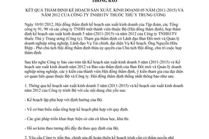 Thông báo 142/TB-BNN-ĐMDN kết quả thẩm định kế hoạch sản xuất, kinh doanh 05 năm