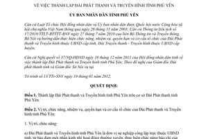 Quyết định 81/QĐ-UBND năm 2012 thành lập Đài Phát thanh Truyền hình Phú Yên