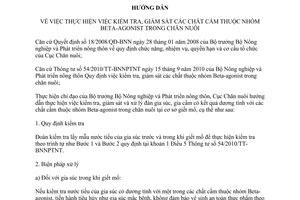 Hướng dẫn 37/HD-CN-TTPC kiểm tra, giám sát chất cấm nhóm Beta-agonist