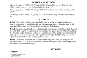 Quyết định 42/QĐ-BXD công bố thủ tục hành chính