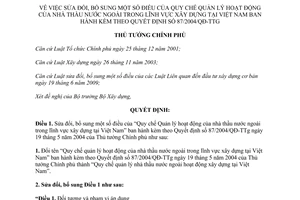 Quyết định 03/2012/QĐ-TTg sửa đổi Quy chế quản lý hoạt động nhà thầu nước ngoài