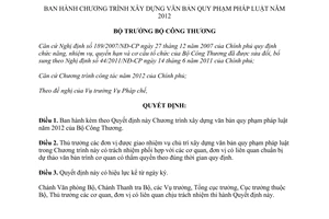 Quyết định 267/QĐ-BCT Chương trình xây dựng văn bản quy phạm
