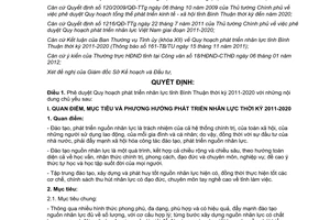 Quyết định số 113/QĐ-UBND 2012 Phê duyệt Quy hoạch phát triển nhân lực Bình Thuận 2011 2020