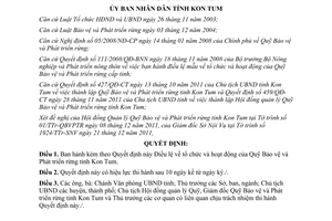 Quyết định 05/2012/QĐ-UBND Điều lệ tổ chức hoạt động của Quỹ Bảo vệ và Phát triển rừng Kon Tum