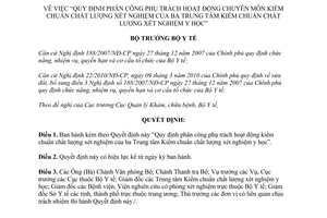 Quyết định 161/QĐ-BYT phân công phụ trách hoạt động kiểm chuẩn chất lượng xét nghiệm 2012